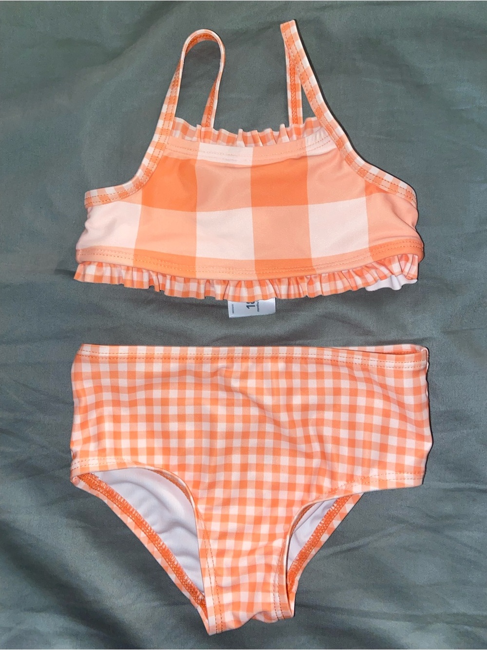 Carter's Girl’s 18 Month Orange Gingham Two-Piece Swim Set with Ruffle Trim